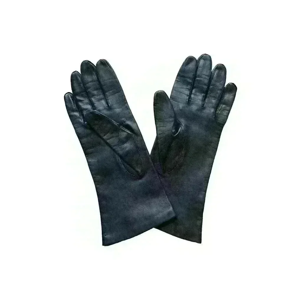 Vintage Shalimar Black Genuine Leather Lined Women's Gloves Sz‎ 7 Made In Italy